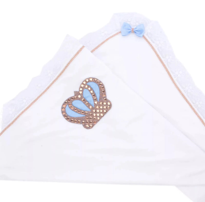 Bling Baby Boy HRH Crown Receiving Blanket - White/Blue