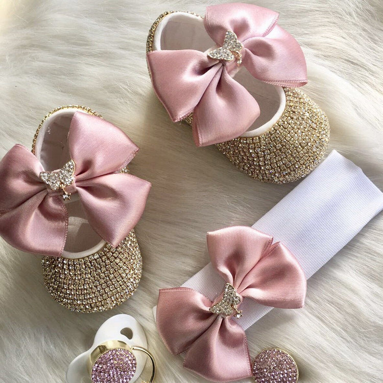 Bling Baby Girl Butterfly Shoe Pacifier Set - Blush Pink