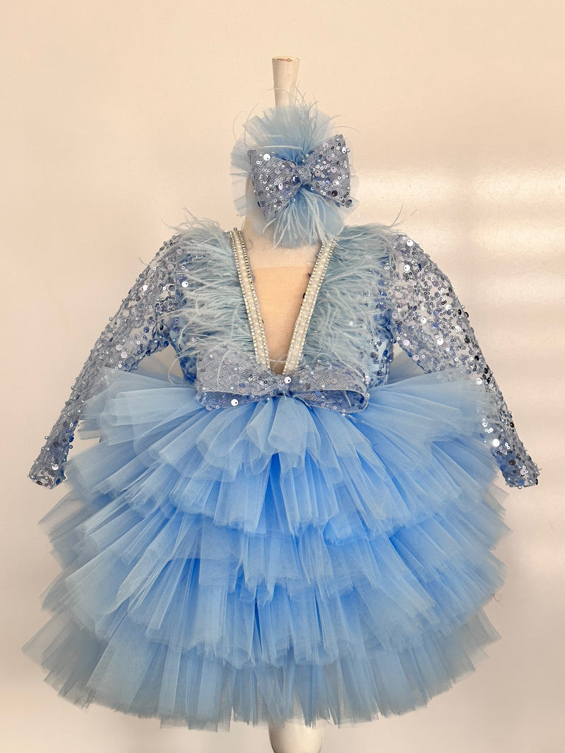 Kylie Onyx Girls Party Dress - Light Blue