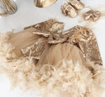 Serra Bey Feather Dress - Gold