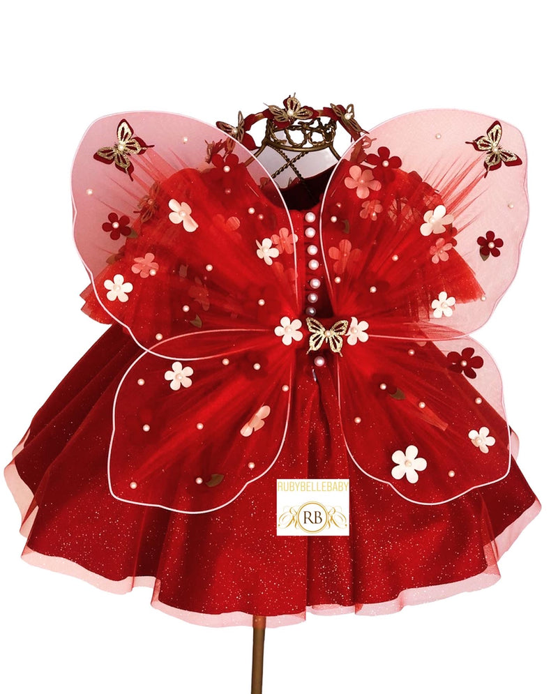 Fairy Butterfly Wings Dress Set - Red