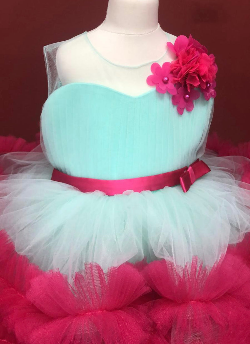 Flora Mint Girls Party Dress - Mint/Fuschia