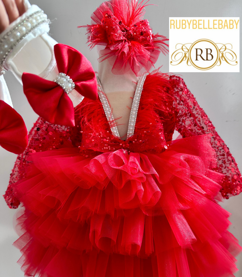 Kylie Onyx Girls Party Dress - Red