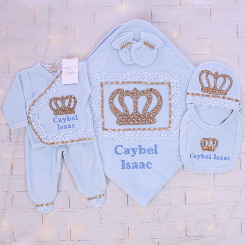 Alperne ondsindet Fabrikant 6pcs Bling Baby Outfit HRH Crown Velvet Set - Light Blue – RUBYBELLEBABY