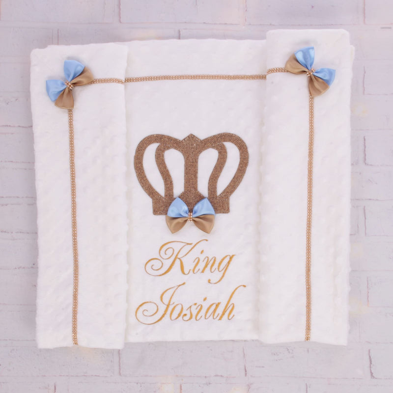 Royal Crown Bling Baby Minky Blanket - Blue/Gold