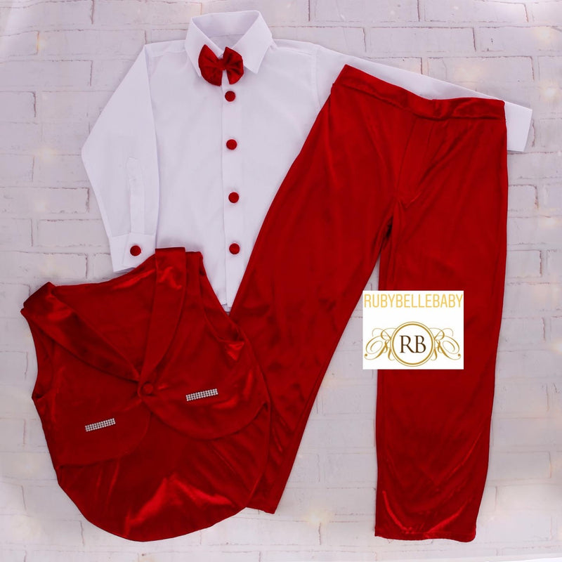 Dapper Boy Velvet Tux Set - Red