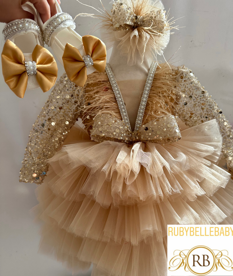 Kylie Onyx Girls Party Dress - Gold