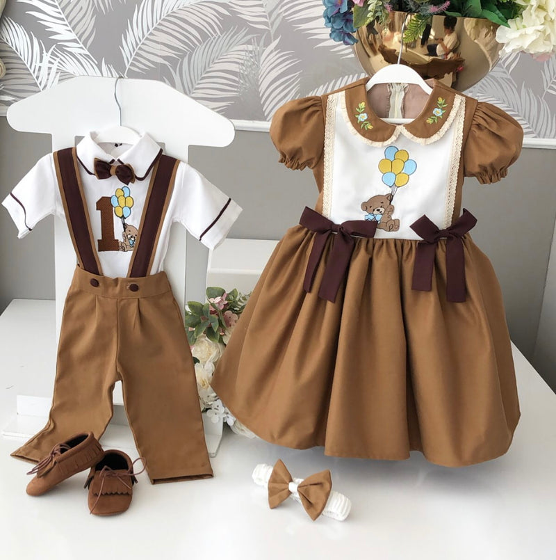 His and Hers Balloon Bear Dress and Suspender Set
