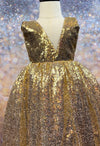 Channel Gold Girls Party Gown Dress - Gold/Blush