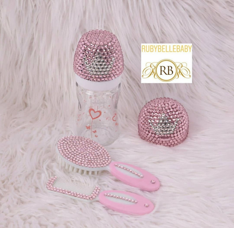4pcs Bling Baby Bottle Set - Pink/Silver