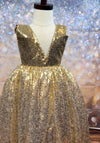 Channel Gold Girls Party Gown Dress - Gold/Blush