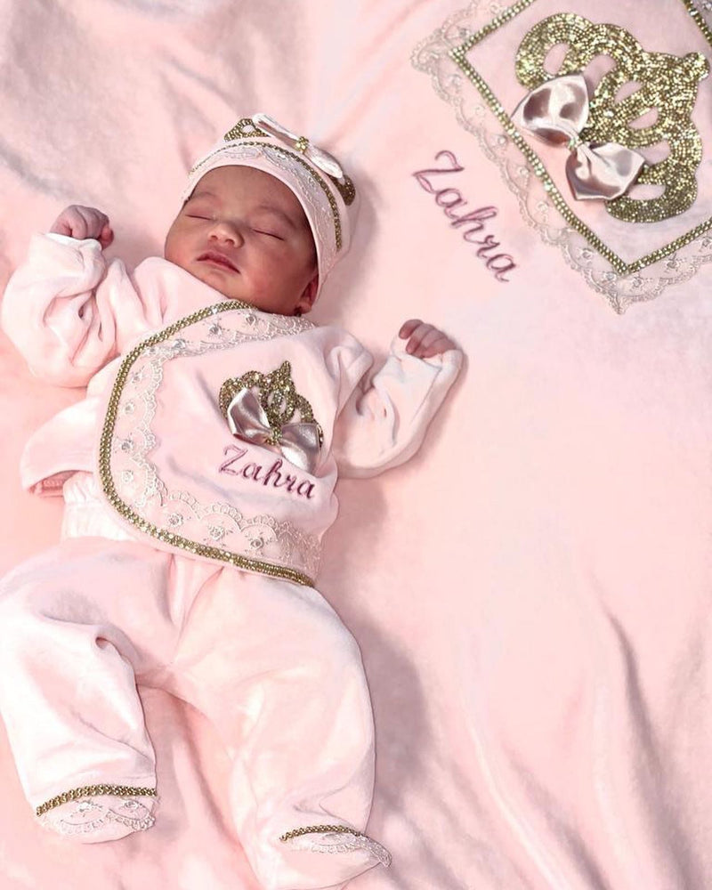 6pcs Bling Baby Outfit Princess Crown Velvet Set