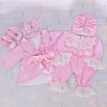 5pcs Aliah Velvet Romper Jacket Set - Light Pink