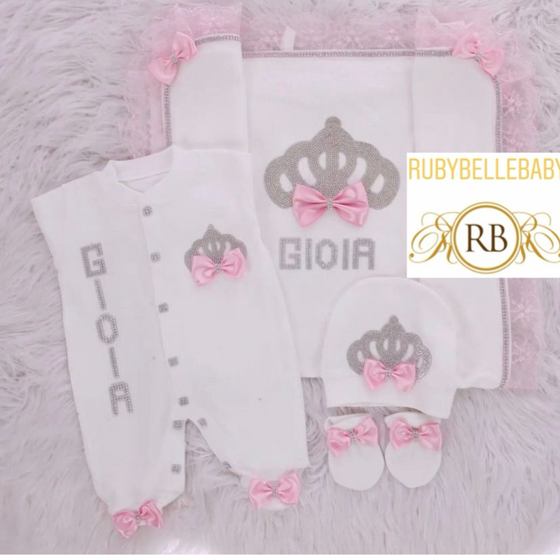 4pcs Newborn Bling Baby Girl Princess Crown Set - Pink