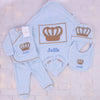 6pcs Bling Baby Outfit HRH Crown Velvet Set - Light Blue