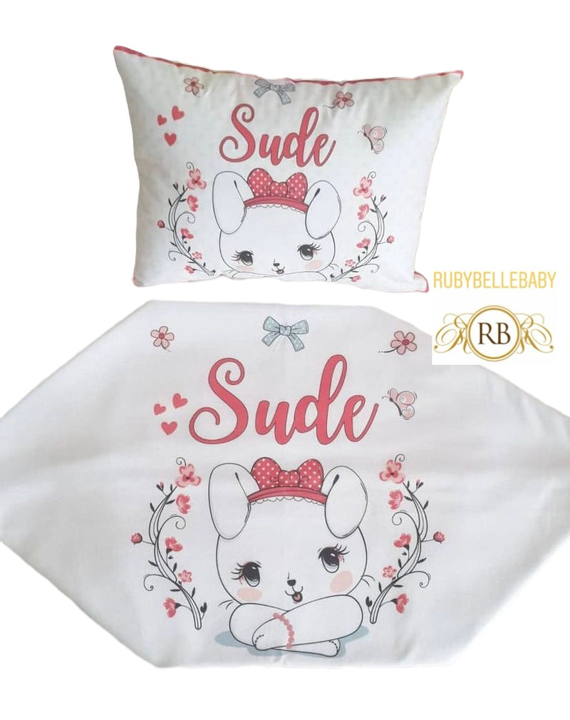 2pcs Personalized Newborn baby Pillow Blanket Set - Teddy