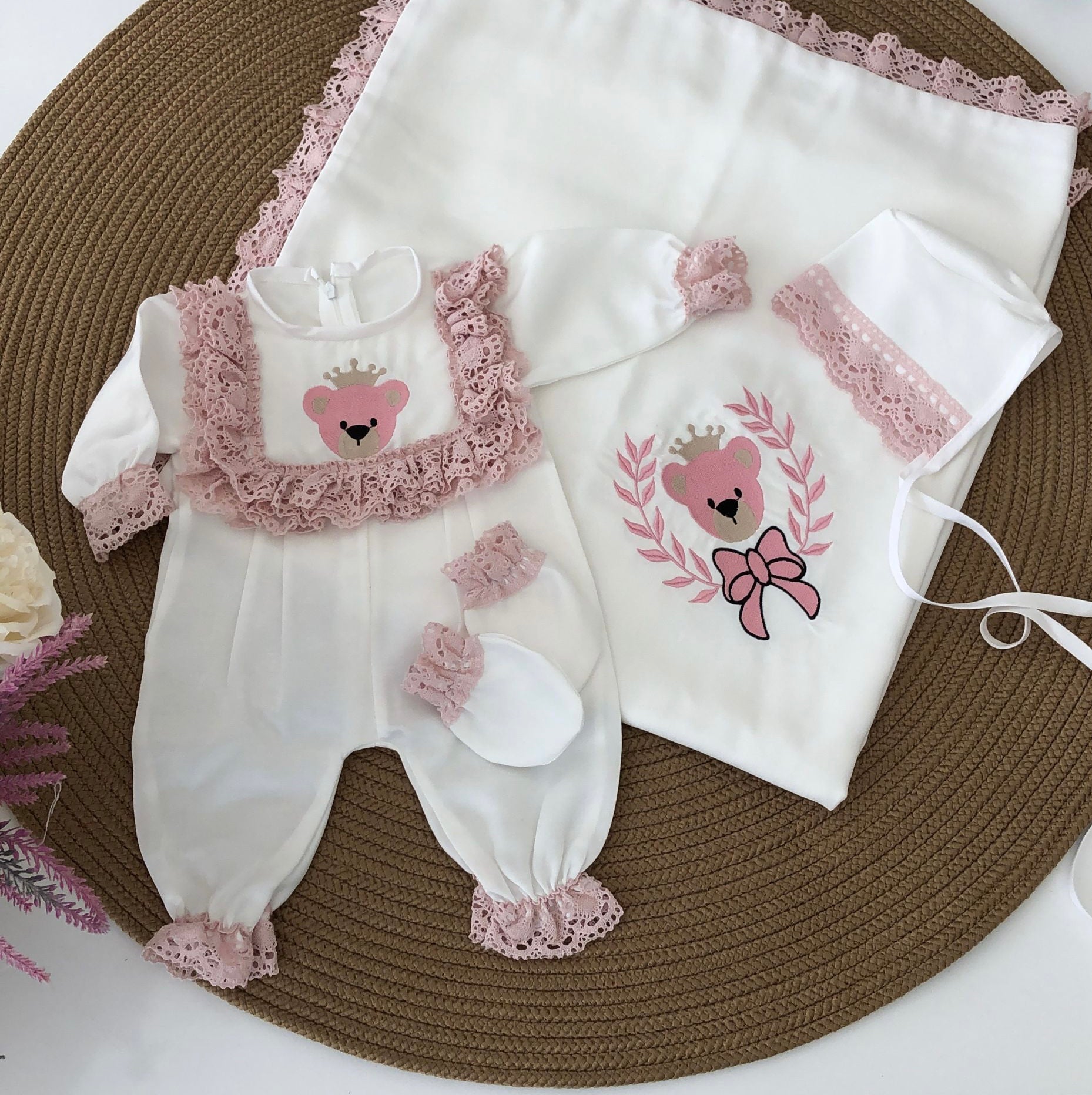 4pcs Welcome Home Baby Girl Teddy Set - Pink – RUBYBELLEBABY