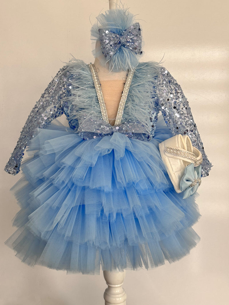 Kylie Onyx Girls Party Dress - Light Blue