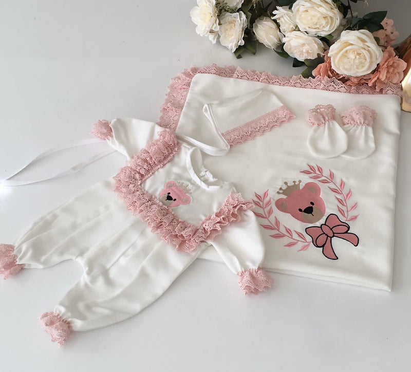 4pcs Welcome Home Baby Girl Teddy Set - Pink